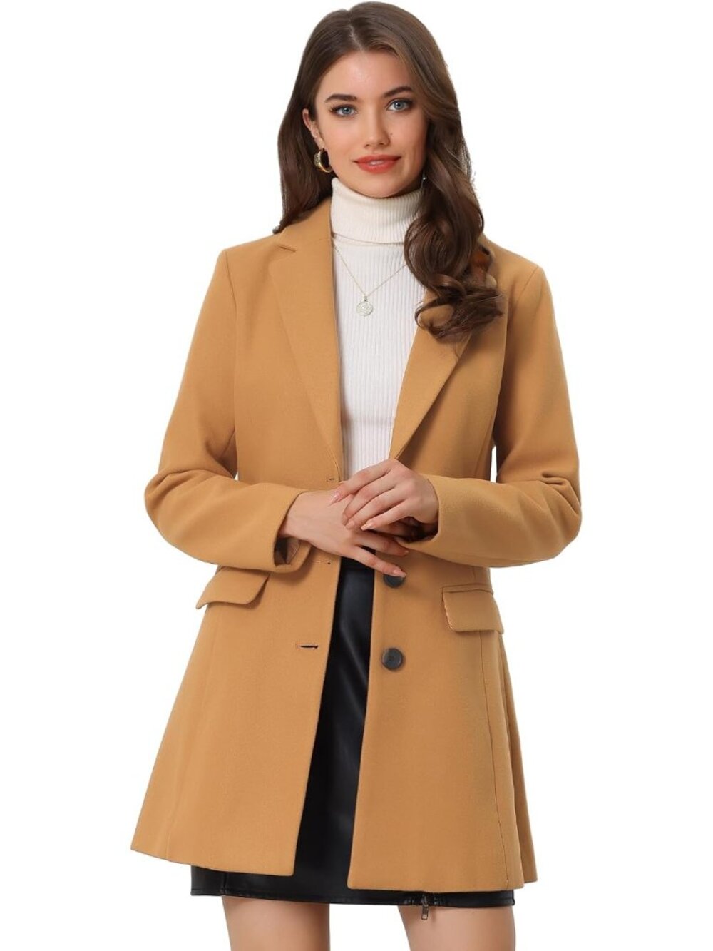Women's Dark Khaki Winter Outerwear A-line Lapel Trendy Outfit Work Trench Coat